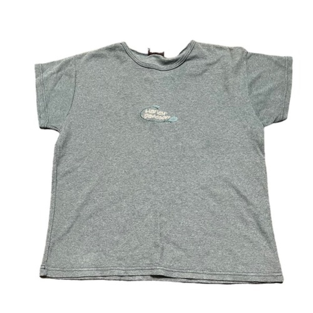 Harley Davidson T-Shirt Womens XL Blue‎ Waffle Knit Embroidered Y2K Short Sleeve